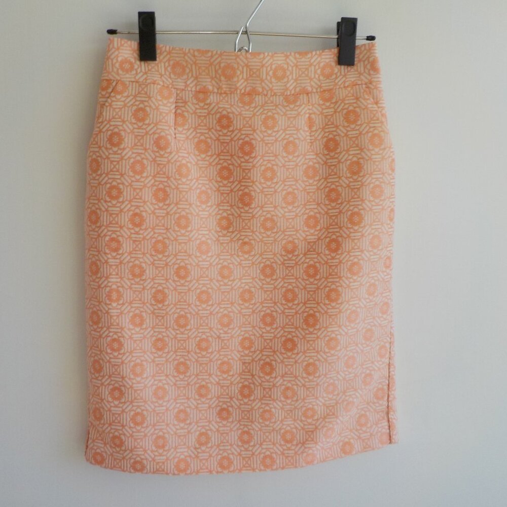 Banana Republic Pencil Skirt - Size 0 Petite - Orange/White Lined (648)